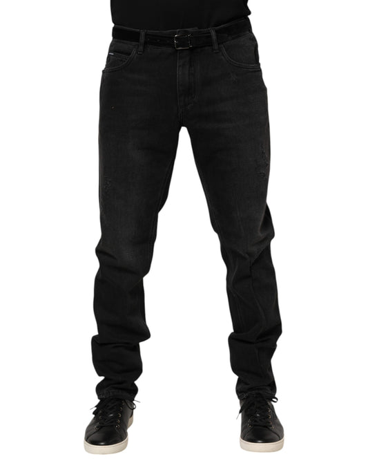 Dolce & Gabbana Black Cotton Logo Plaque Skinny Denim Jeans Dolce & Gabbana