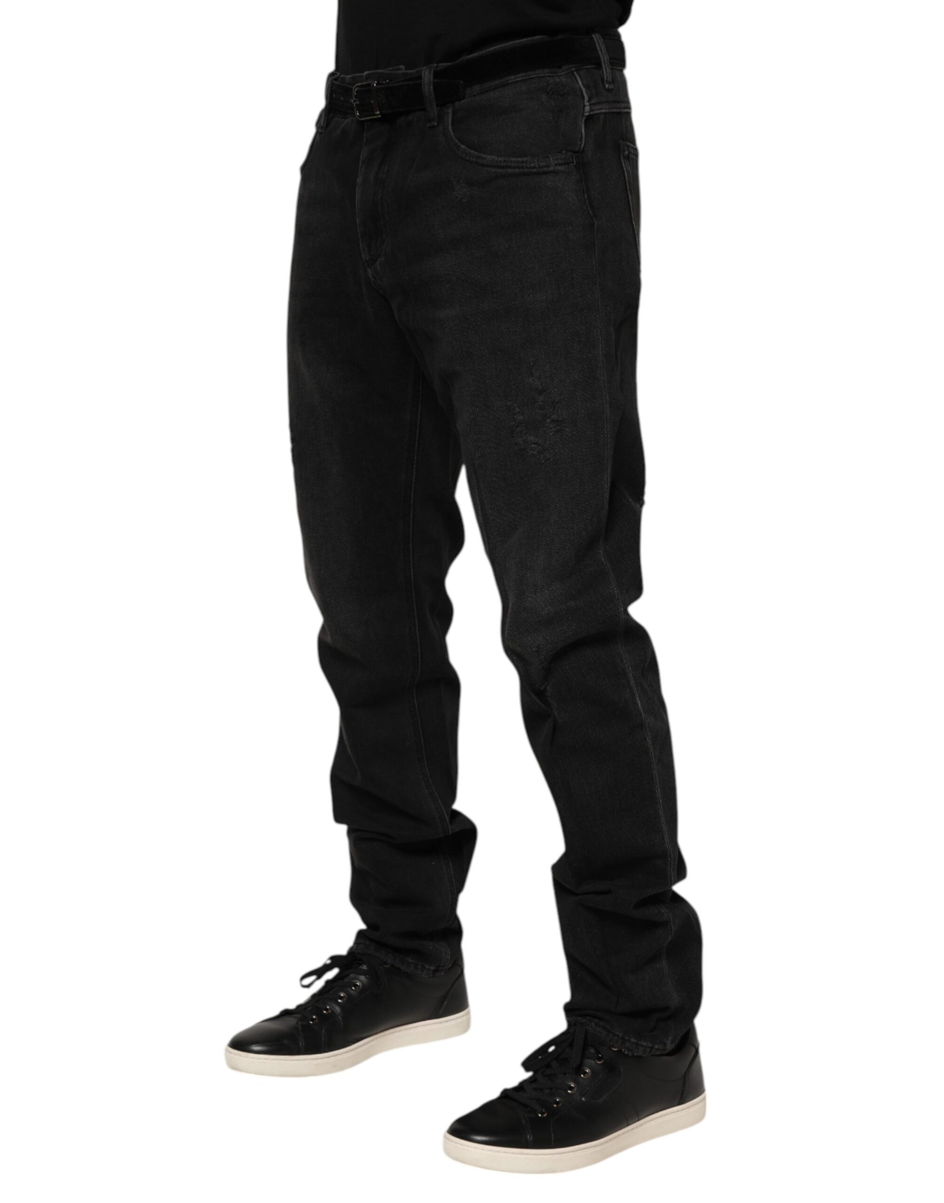 Dolce & Gabbana Black Cotton Logo Plaque Skinny Denim Jeans Dolce & Gabbana