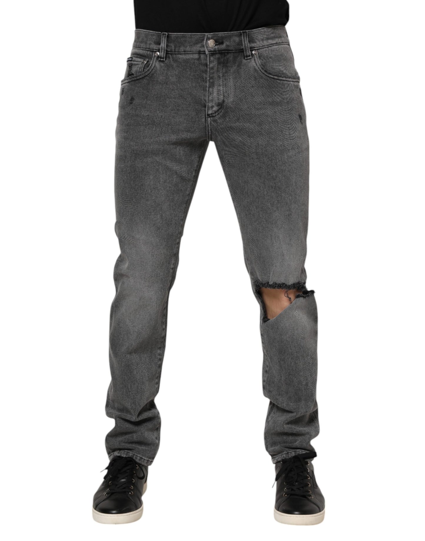 Dolce & Gabbana Gray Cotton Logo Plaque Denim Jeans Dolce & Gabbana