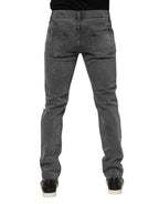 Dolce & Gabbana Gray Cotton Logo Plaque Denim Jeans
