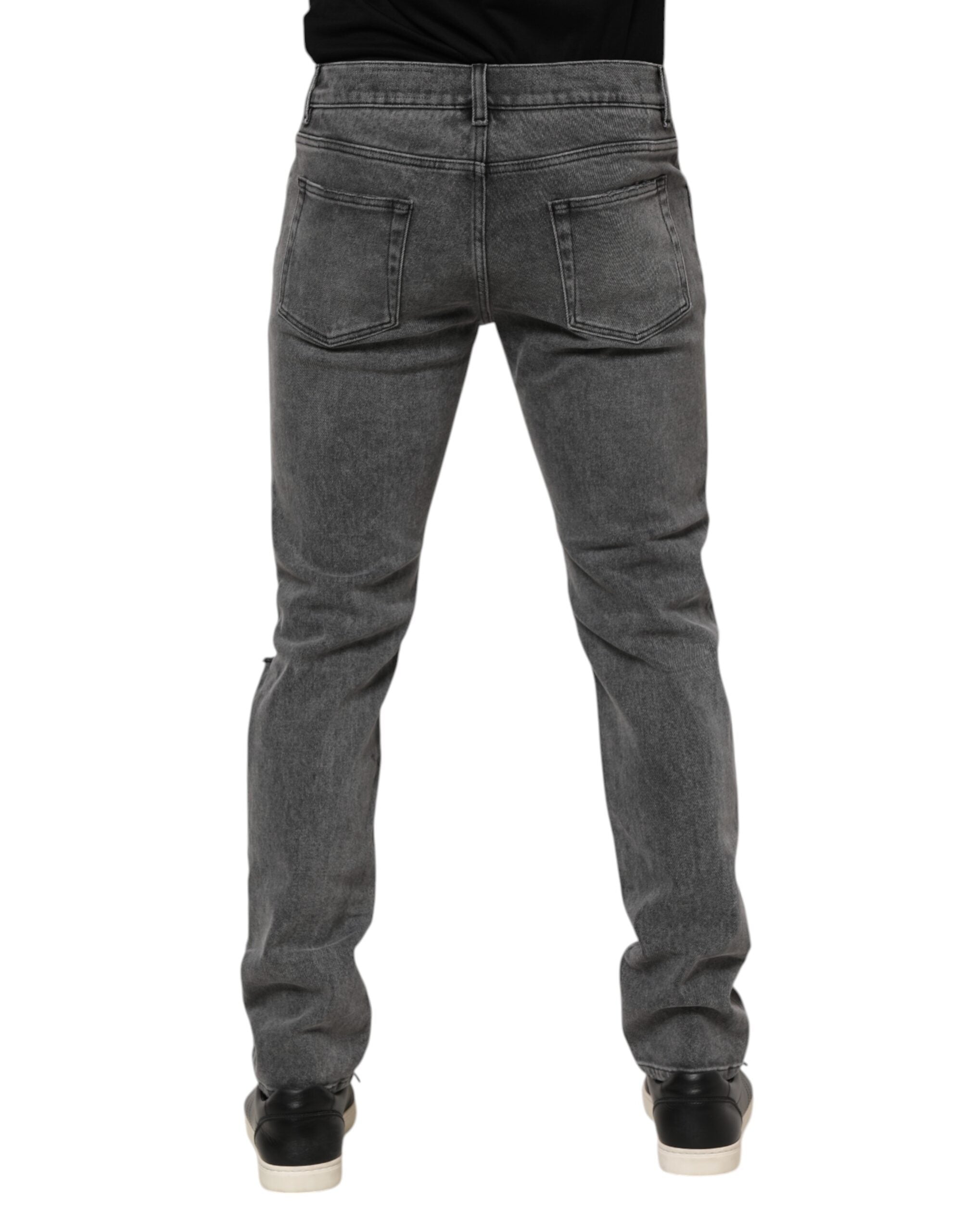 Dolce & Gabbana Gray Cotton Logo Plaque Denim Jeans