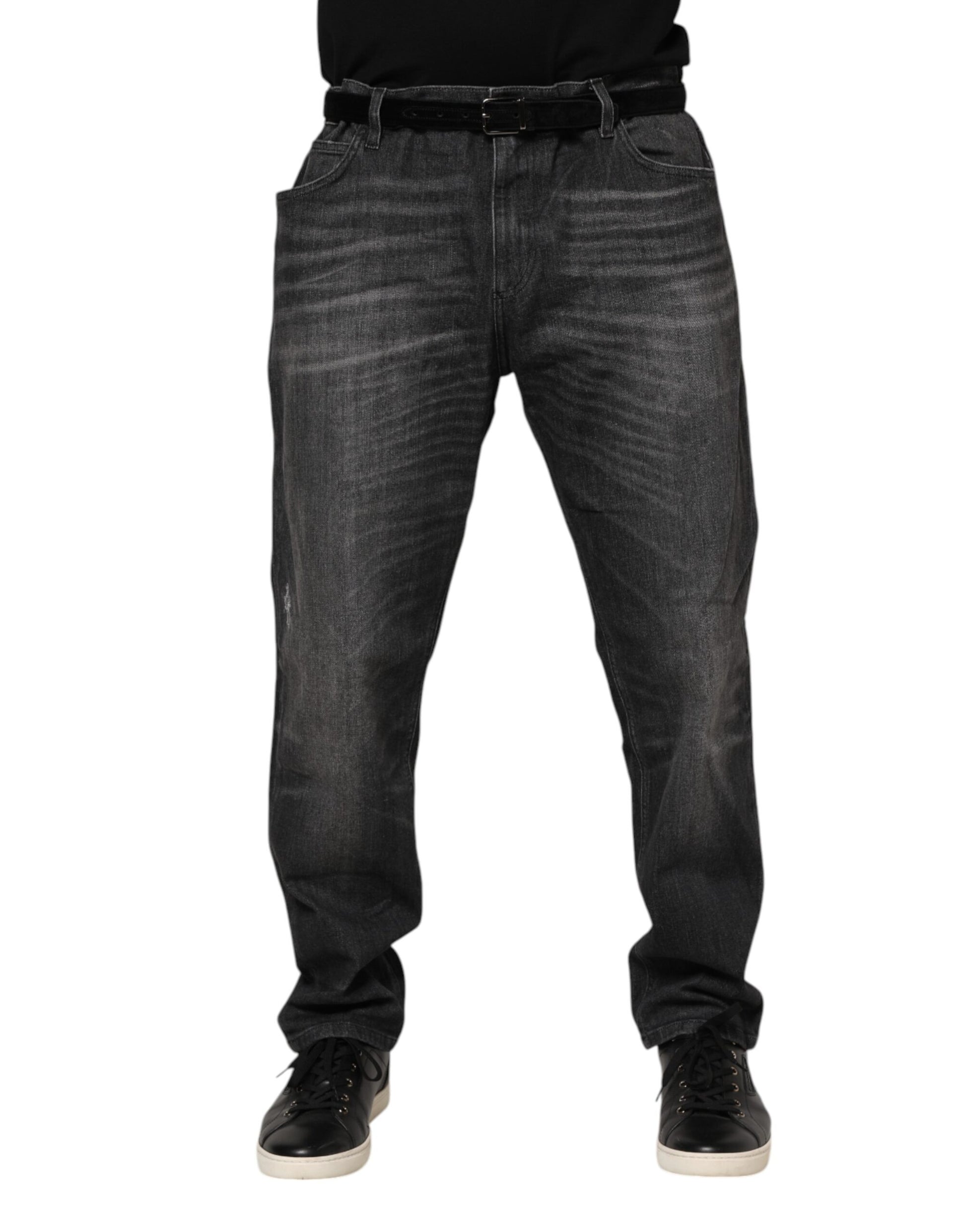 Dolce & Gabbana Gray Washed Cotton Loose Denim Jeans Dolce & Gabbana