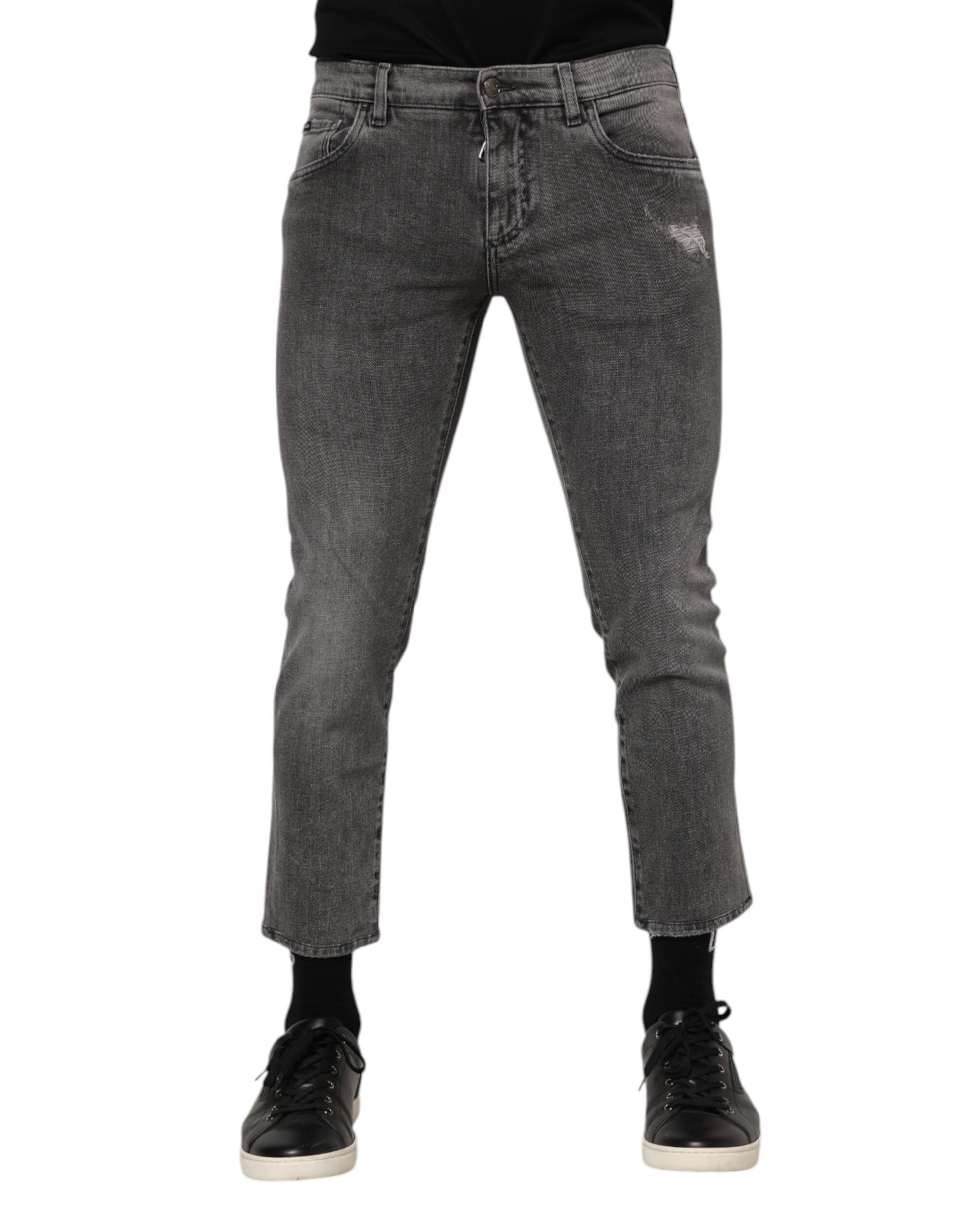 Dolce & Gabbana Gray Cotton Logo Plaque Men Denim Jeans Dolce & Gabbana