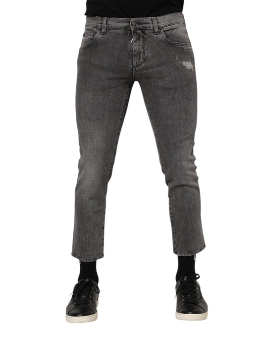 Dolce & Gabbana Gray Cotton Logo Plaque Men Denim Jeans Dolce & Gabbana