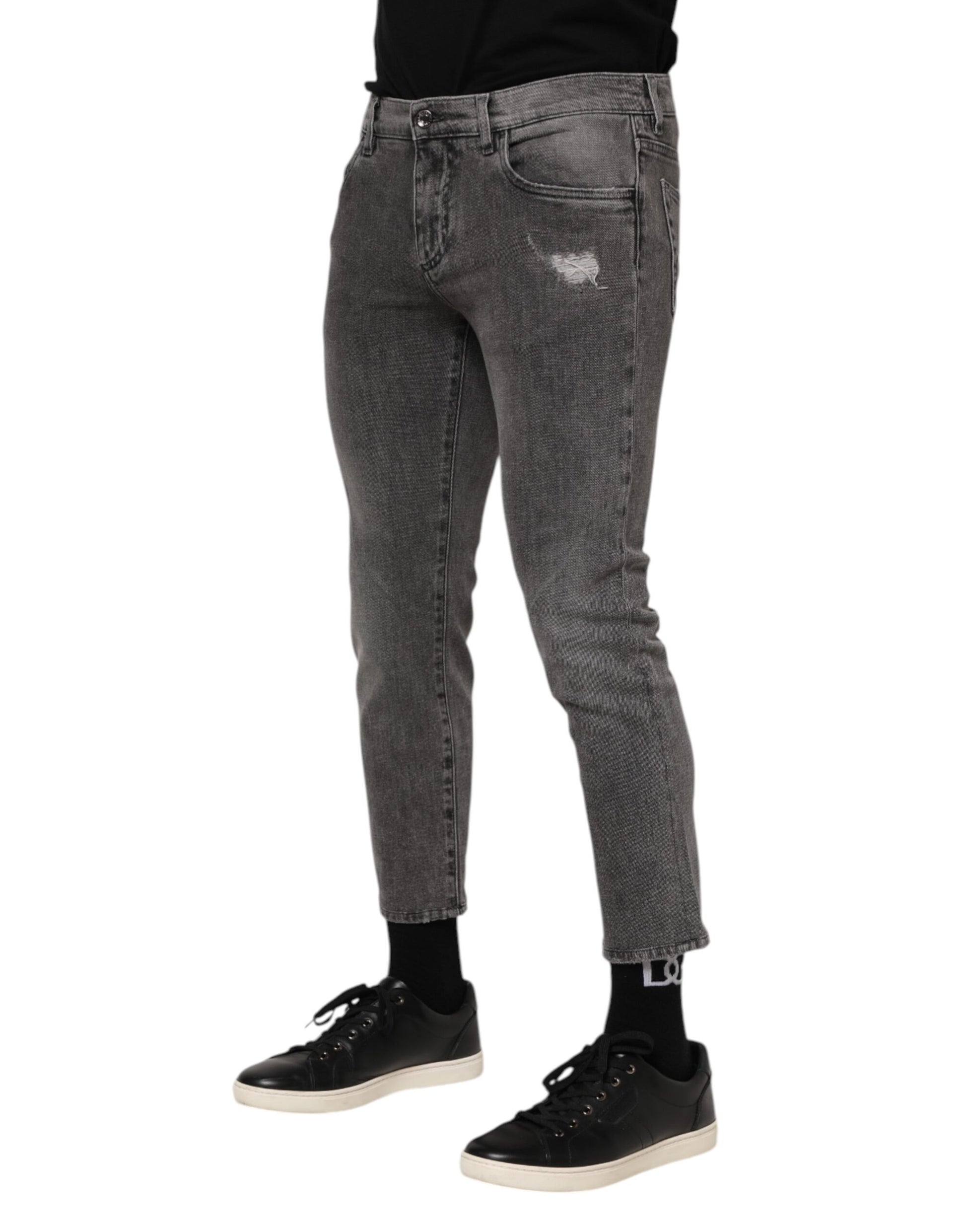 Dolce & Gabbana Gray Cotton Logo Plaque Men Denim Jeans Dolce & Gabbana