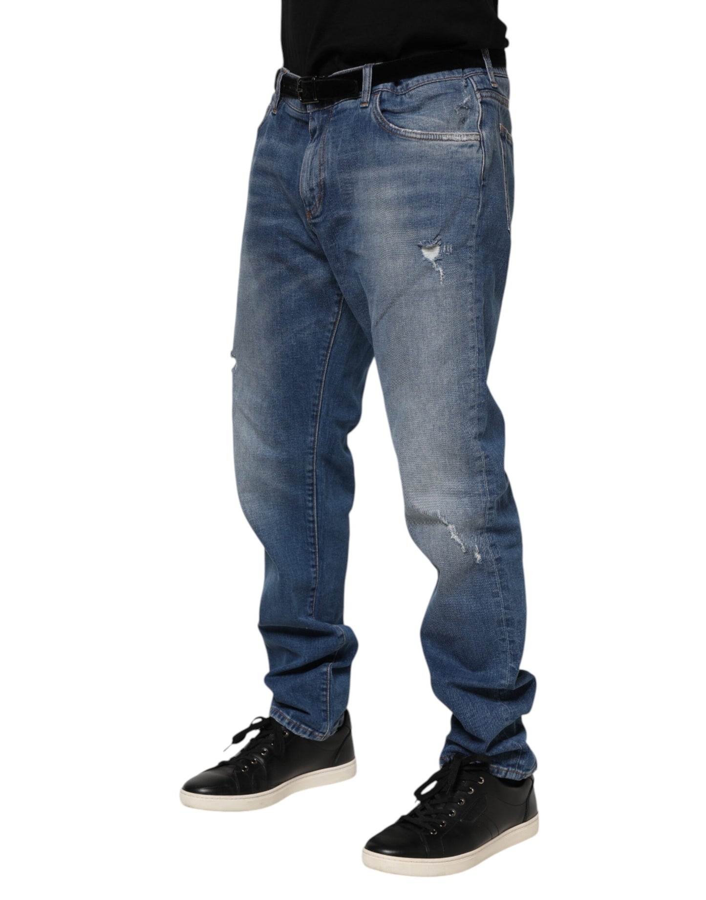 Dolce & Gabbana Blue Washed Cotton Logo Plaque Denim Jeans Dolce & Gabbana