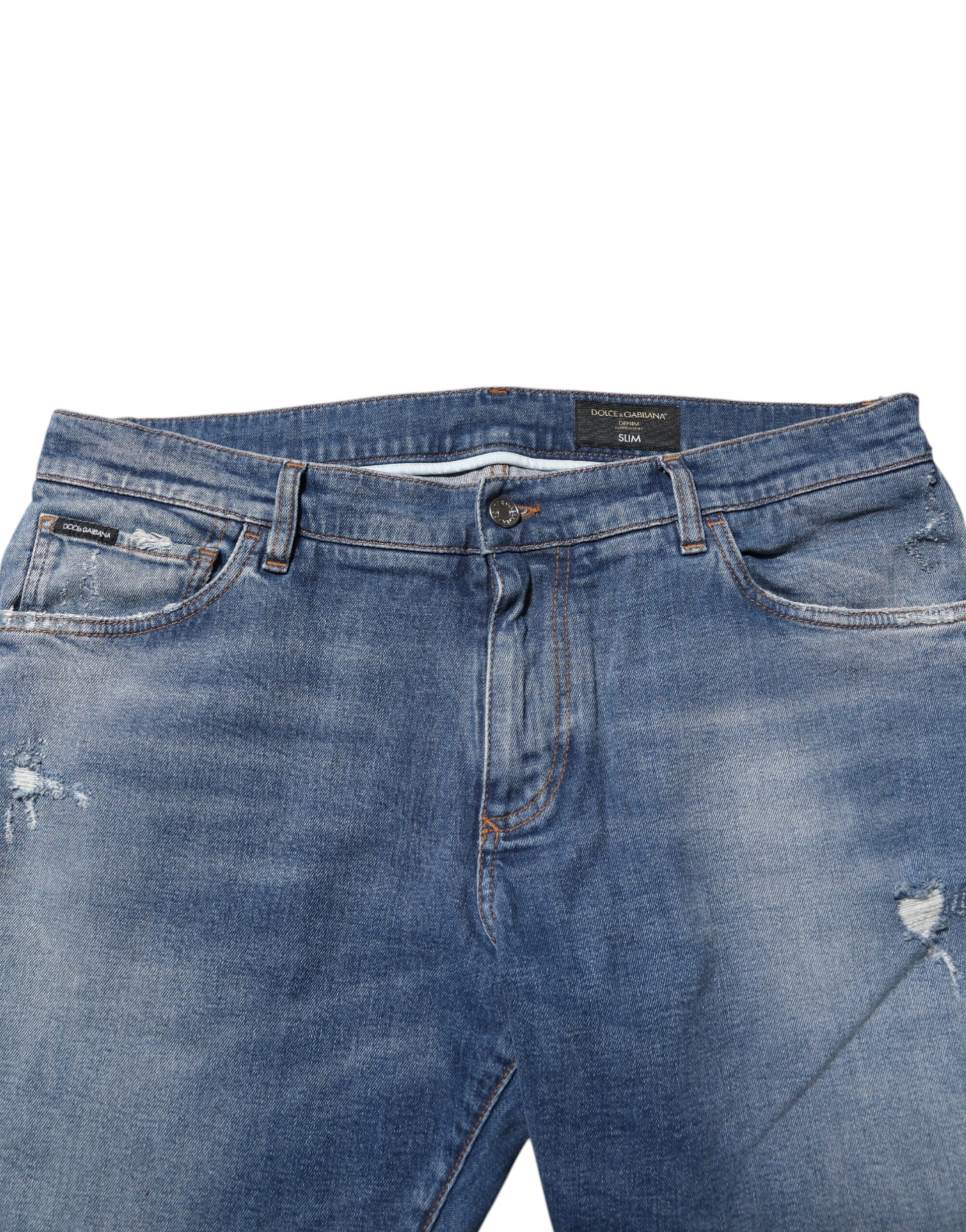 Dolce & Gabbana Blue Washed Cotton Logo Plaque Denim Jeans Dolce & Gabbana