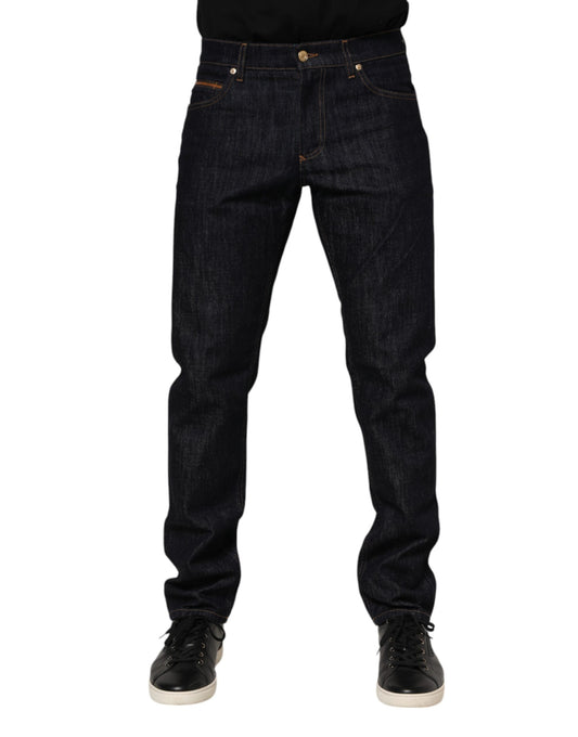 Dolce & Gabbana Dark Blue Cotton Logo Plaque Men Denim Jeans Dolce & Gabbana