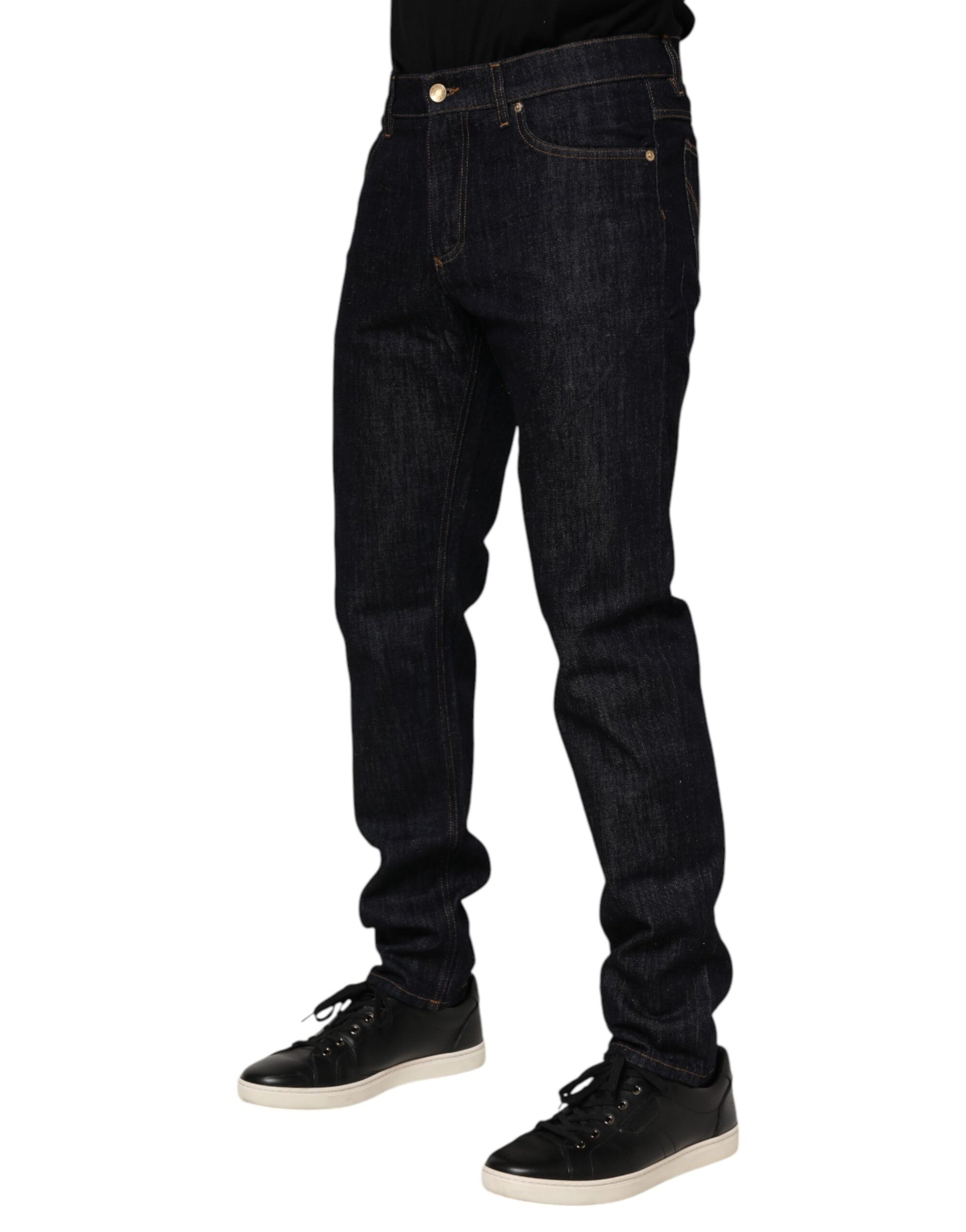 Dolce & Gabbana Dark Blue Cotton Logo Plaque Men Denim Jeans Dolce & Gabbana