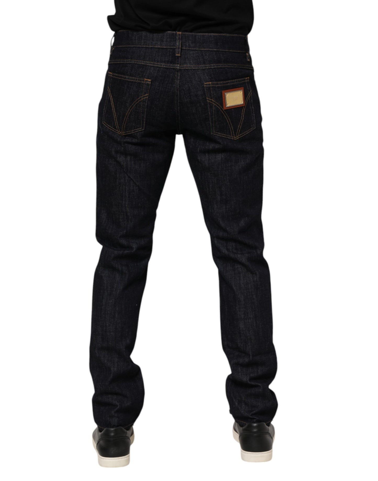 Dolce & Gabbana Dark Blue Cotton Logo Plaque Men Denim Jeans Dolce & Gabbana