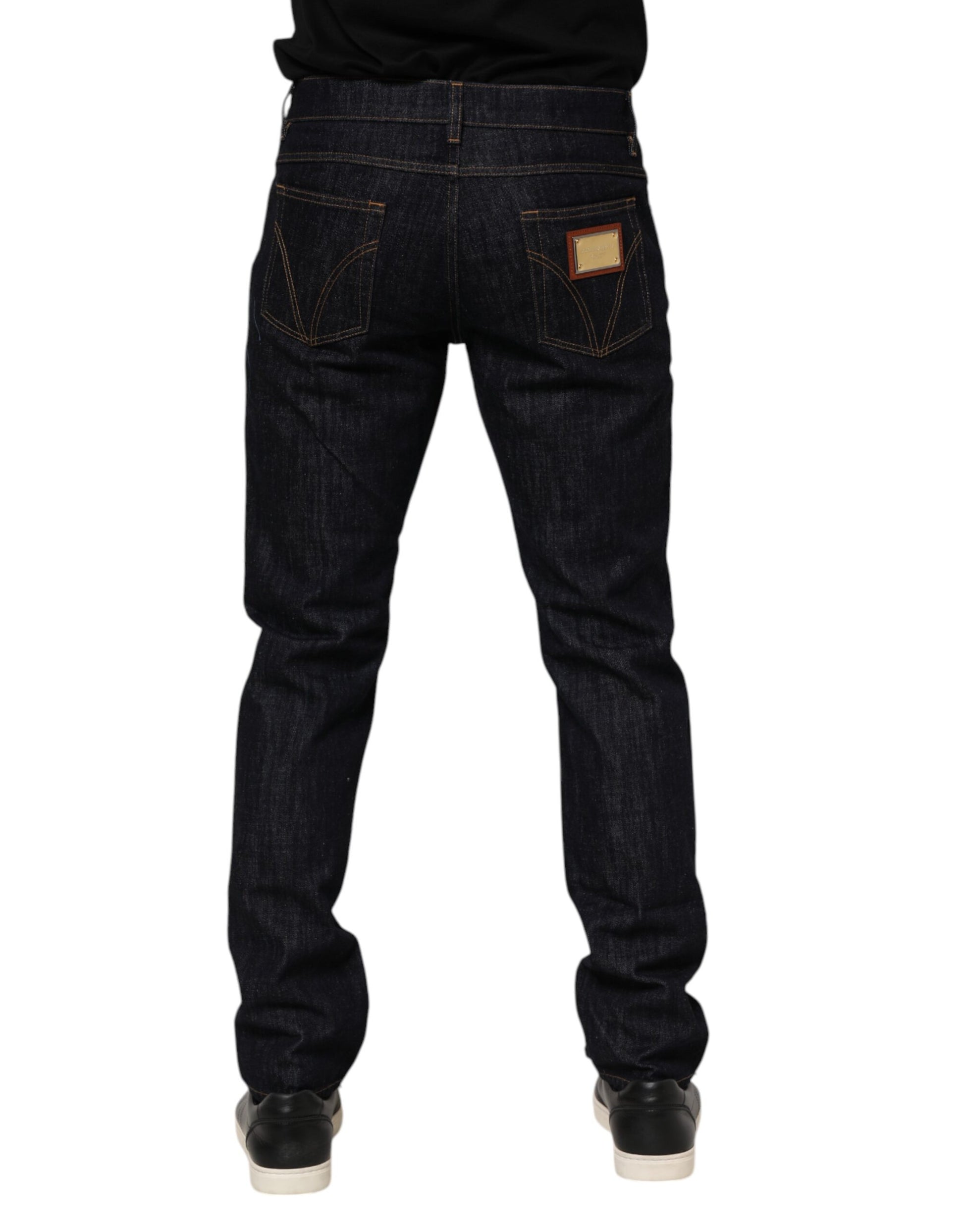 Dolce & Gabbana Dark Blue Cotton Logo Plaque Men Denim Jeans Dolce & Gabbana
