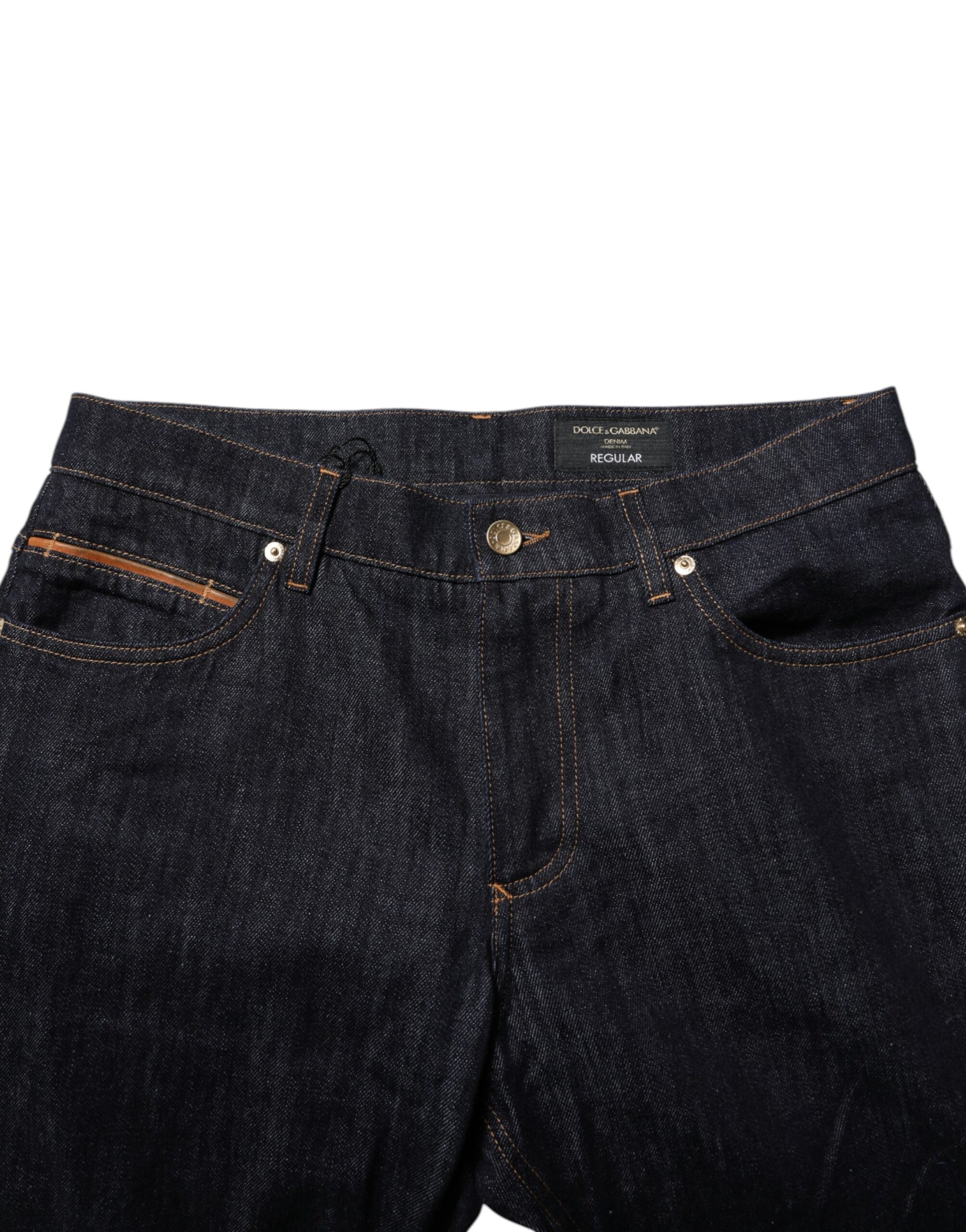 Dolce & Gabbana Dark Blue Cotton Logo Plaque Men Denim Jeans Dolce & Gabbana