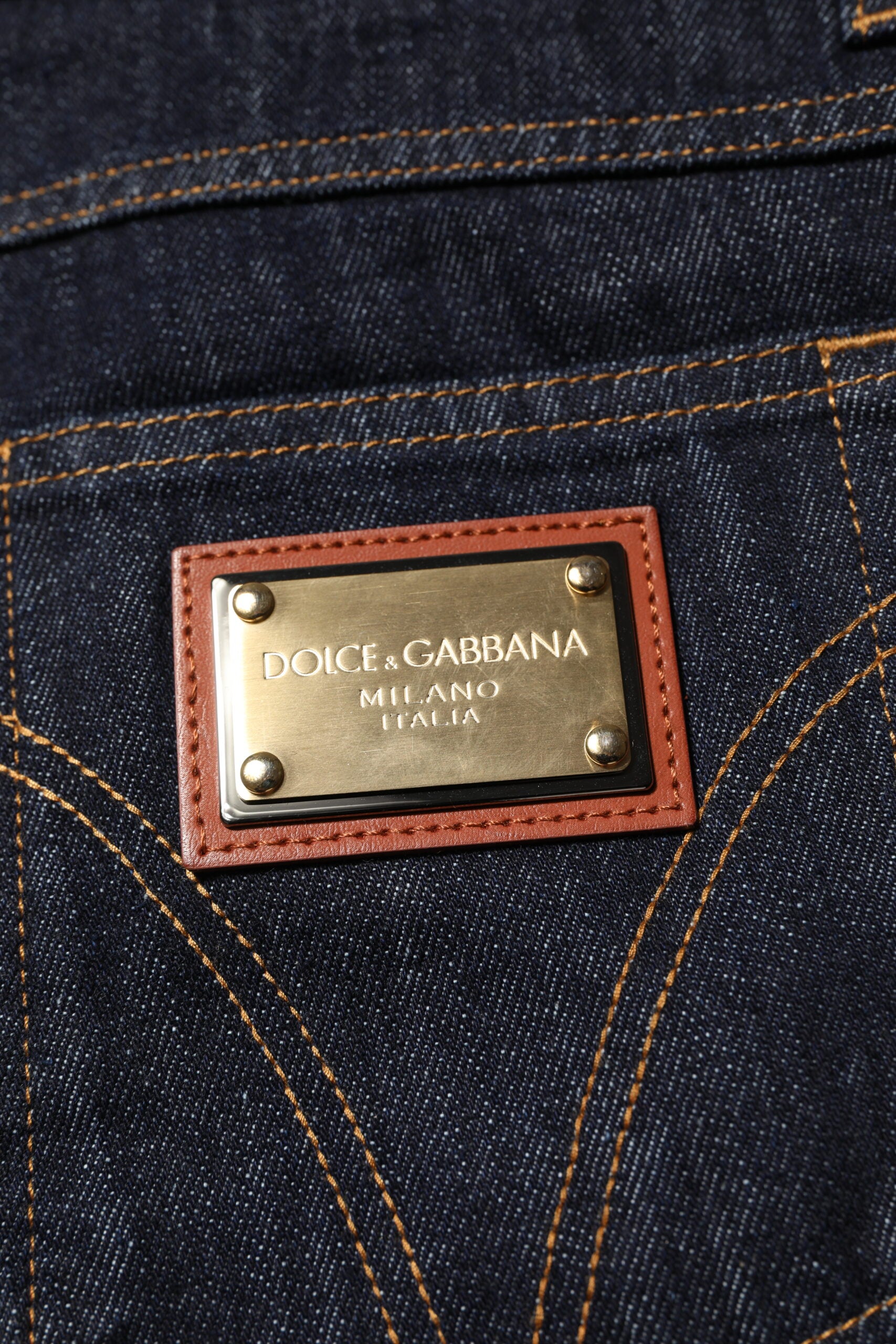 Dolce & Gabbana Dark Blue Cotton Logo Plaque Men Denim Jeans Dolce & Gabbana
