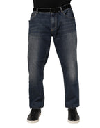 Dolce & Gabbana Blue Cotton Logo Plaque Slim Denim Jeans