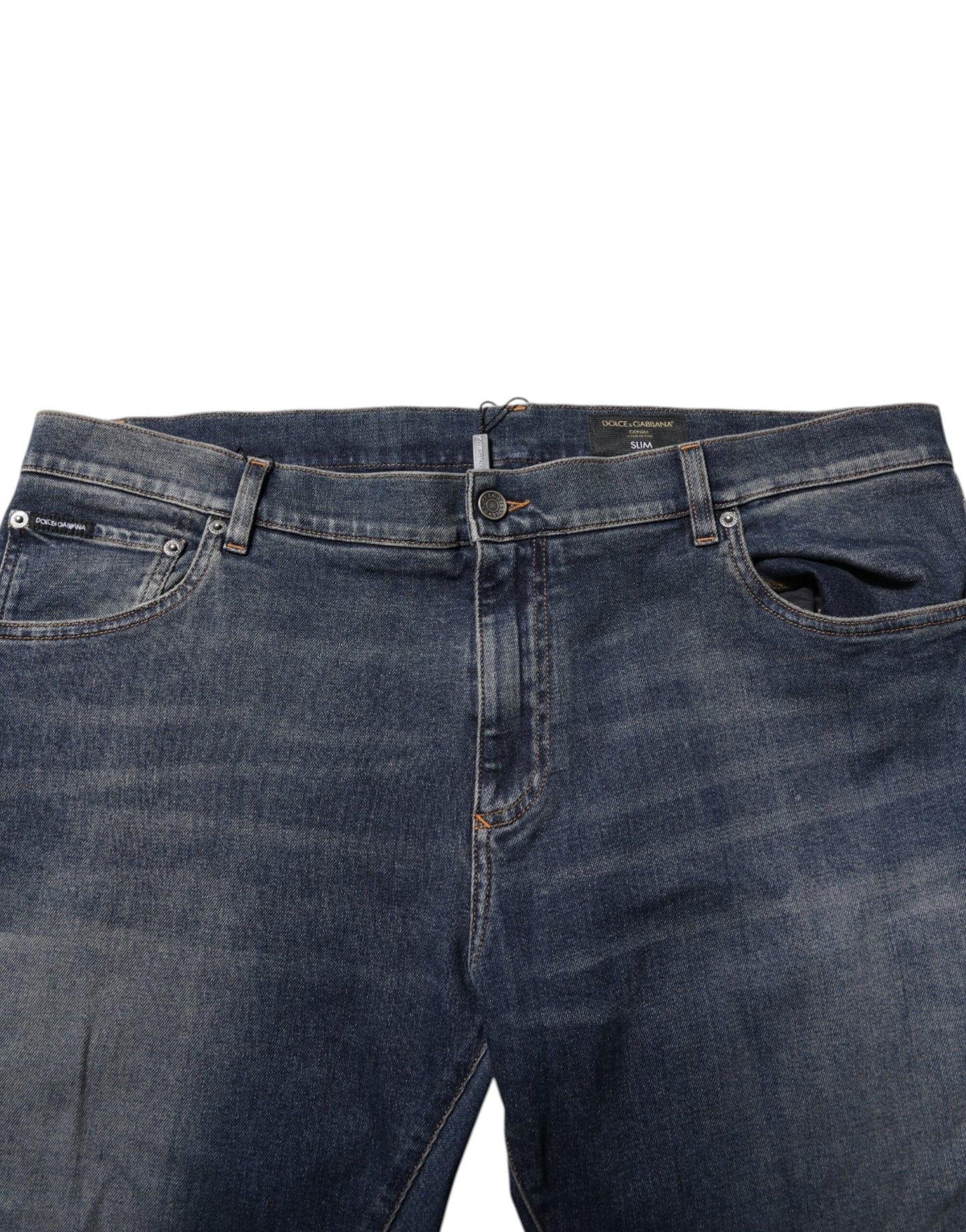 Dolce & Gabbana Blue Cotton Logo Plaque Slim Denim Jeans Dolce & Gabbana