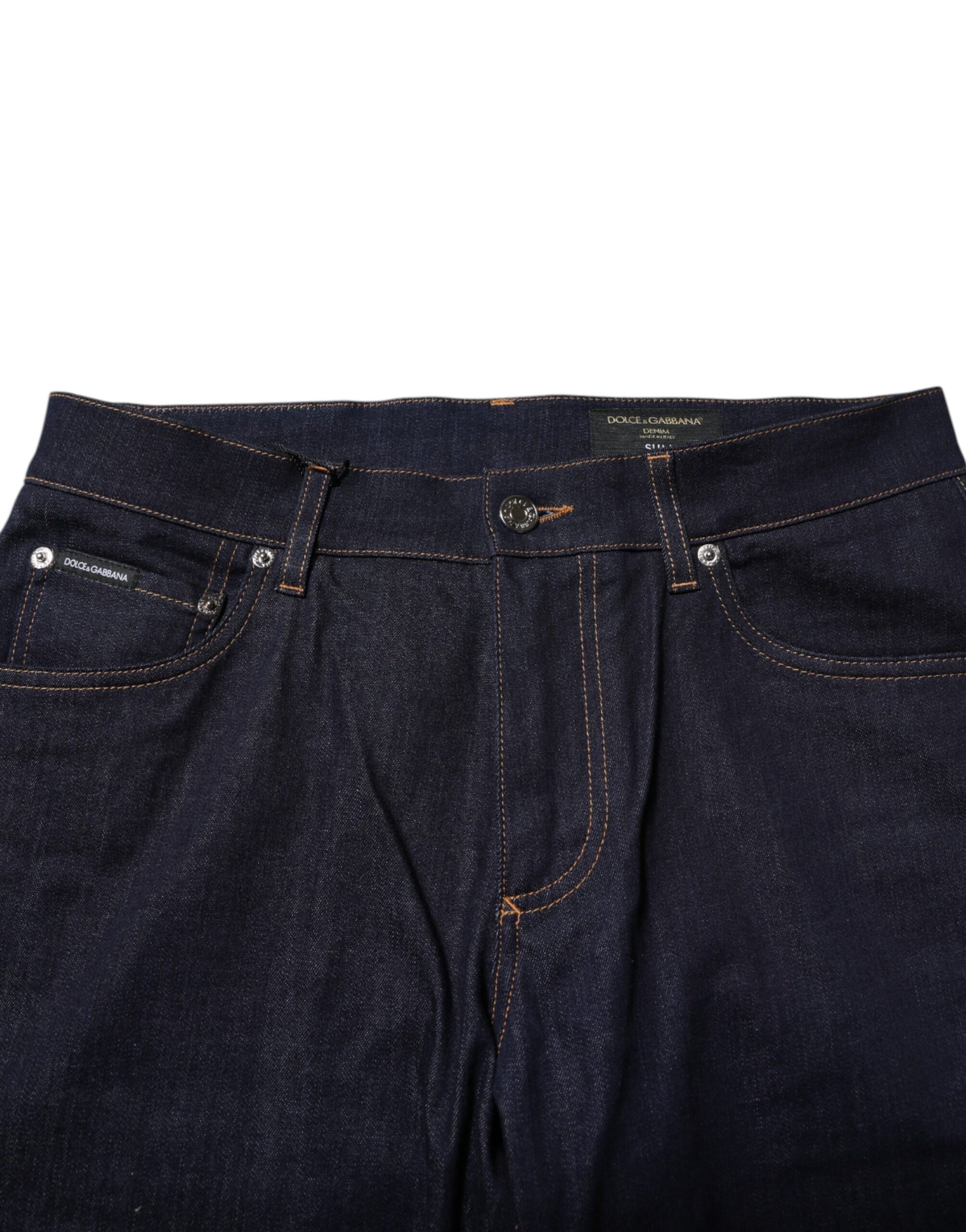 Dolce & Gabbana Dark Blue Cotton Logo Slim Fit Men Denim Jeans Dolce & Gabbana
