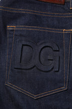 Dolce & Gabbana Dark Blue Cotton Logo Slim Fit Men Denim Jeans