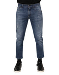 Dolce & Gabbana Blue Cotton Logo Plaque Denim Jeans - Eljoys Fashion 