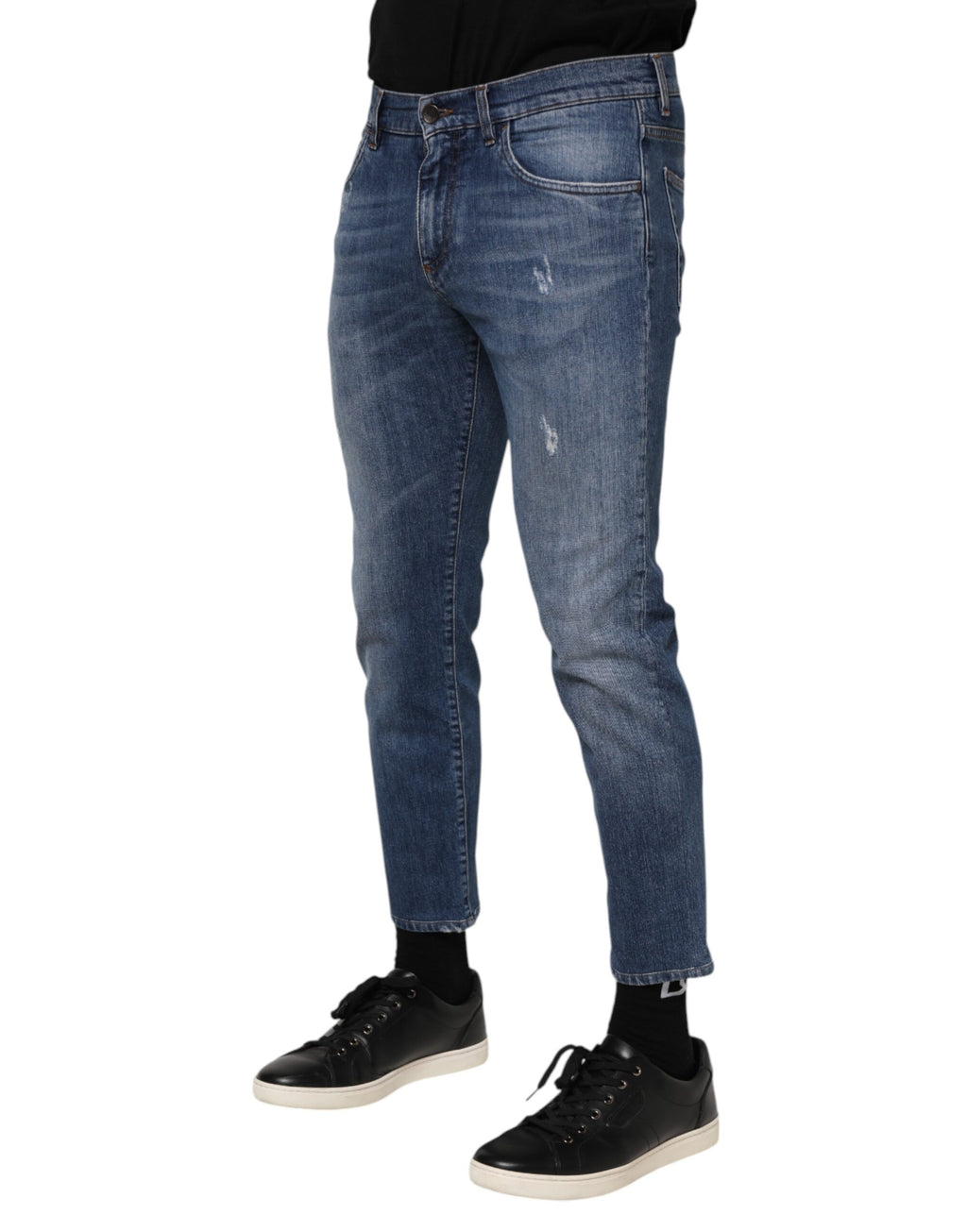 Dolce & Gabbana Blue Cotton Logo Plaque Denim Jeans - Eljoys Fashion 