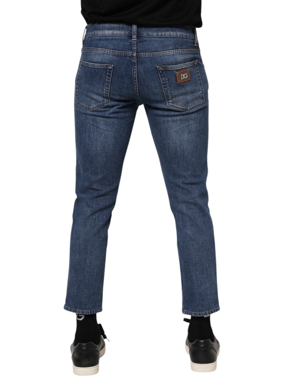 Dolce & Gabbana Blue Cotton Logo Plaque Denim Jeans - Eljoys Fashion 