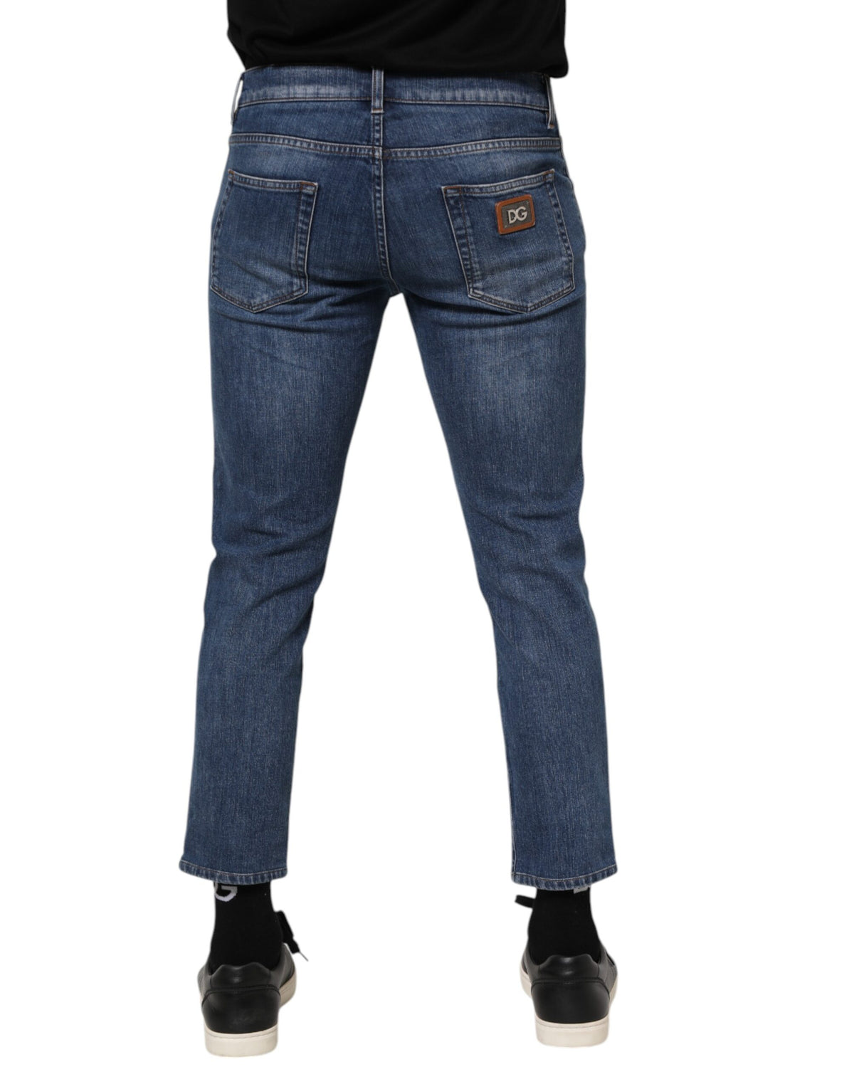 Dolce & Gabbana Blue Cotton Logo Plaque Denim Jeans - Eljoys Fashion 