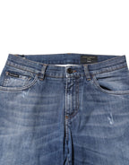 Dolce & Gabbana Blue Cotton Logo Plaque Denim Jeans - Eljoys Fashion 