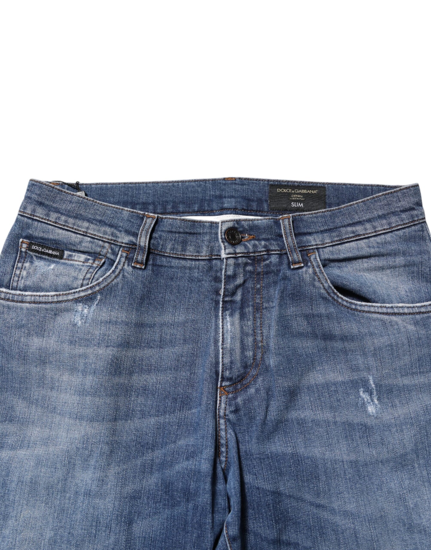 Dolce & Gabbana Blue Cotton Logo Plaque Denim Jeans Dolce & Gabbana