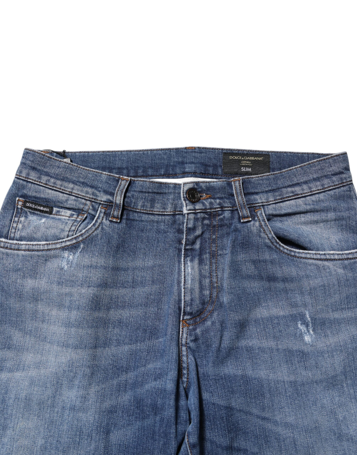 Dolce & Gabbana Blue Cotton Logo Plaque Denim Jeans - Eljoys Fashion 