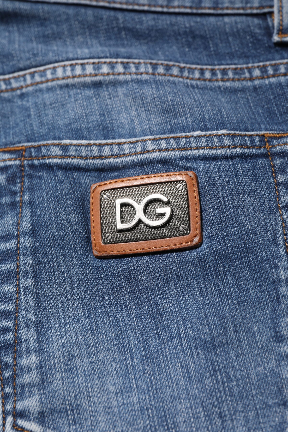 Dolce & Gabbana Blue Cotton Logo Plaque Denim Jeans - Eljoys Fashion 