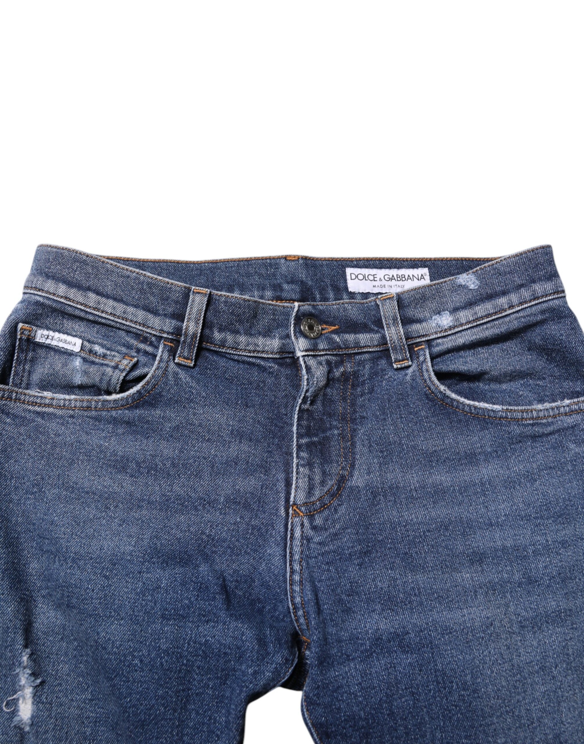 Dolce & Gabbana Blue Cotton Logo Plaque Skinny Men Denim Jeans Dolce & Gabbana