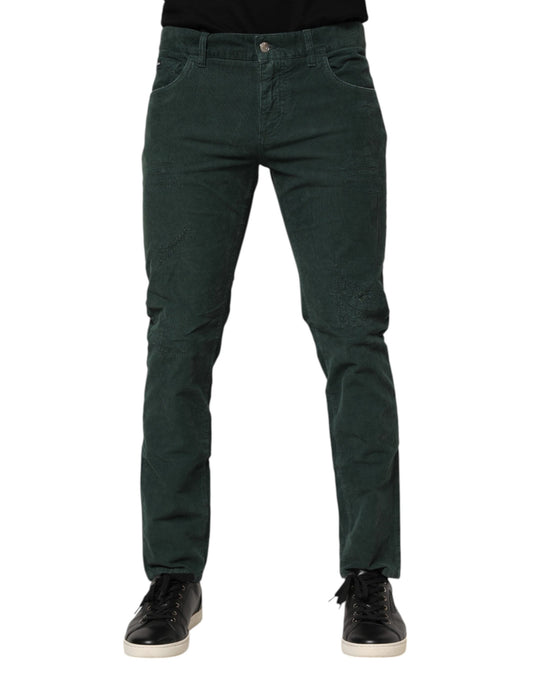 Dolce & Gabbana Green Cotton Corduroy Skinny Pants Dolce & Gabbana