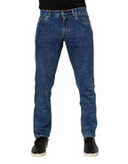 Dolce & Gabbana Blue Cotton Logo Plaque Denim Jeans