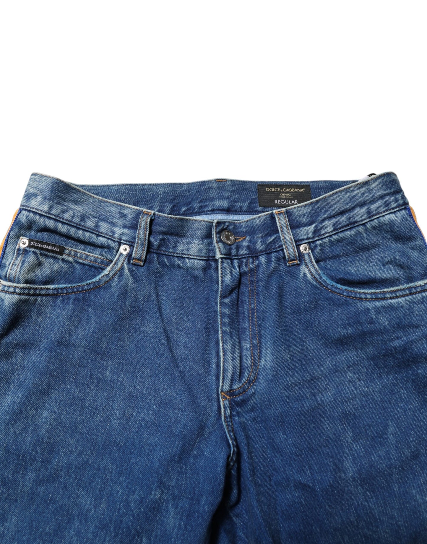 Dolce & Gabbana Blue Cotton Logo Plaque Denim Jeans Dolce & Gabbana