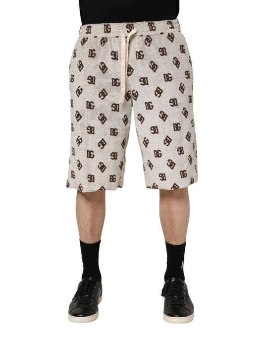 Dolce & Gabbana White Cotton DG Mania Print Men Bermuda Shorts Dolce & Gabbana