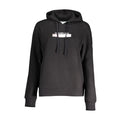 Black cotton women's sweatshirt by Calvin Klein, featuring a classic crewneck and minimalist design.