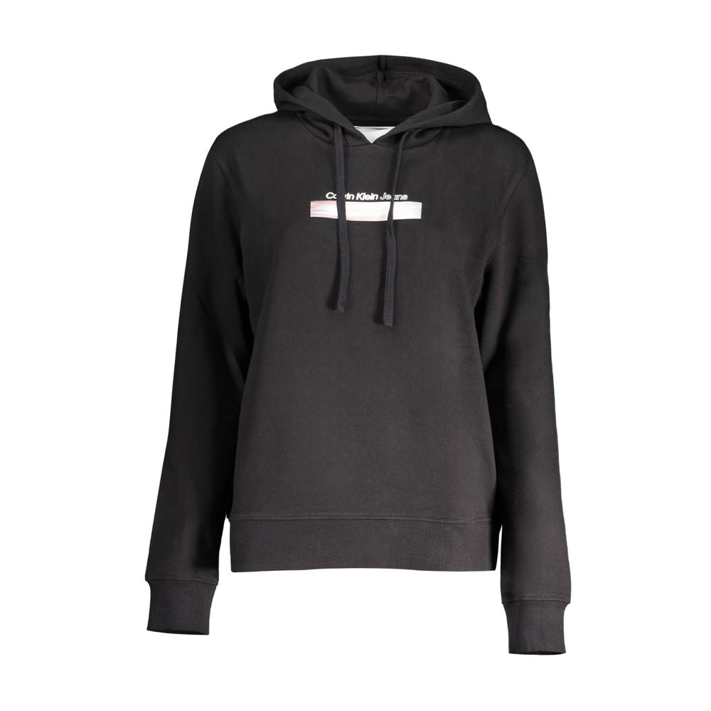 Black cotton women's sweatshirt by Calvin Klein, featuring a classic crewneck and minimalist design.