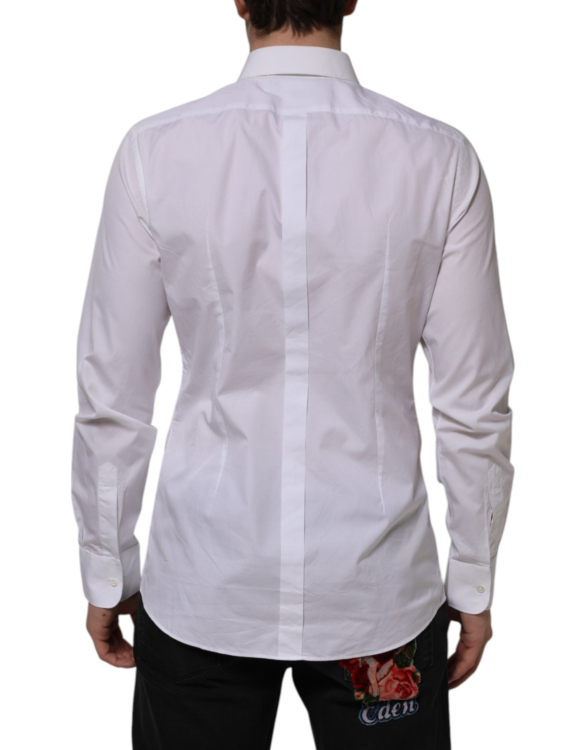 Dolce & Gabbana White Bib Cotton Poplin GOLD Formal Shirt Dolce & Gabbana