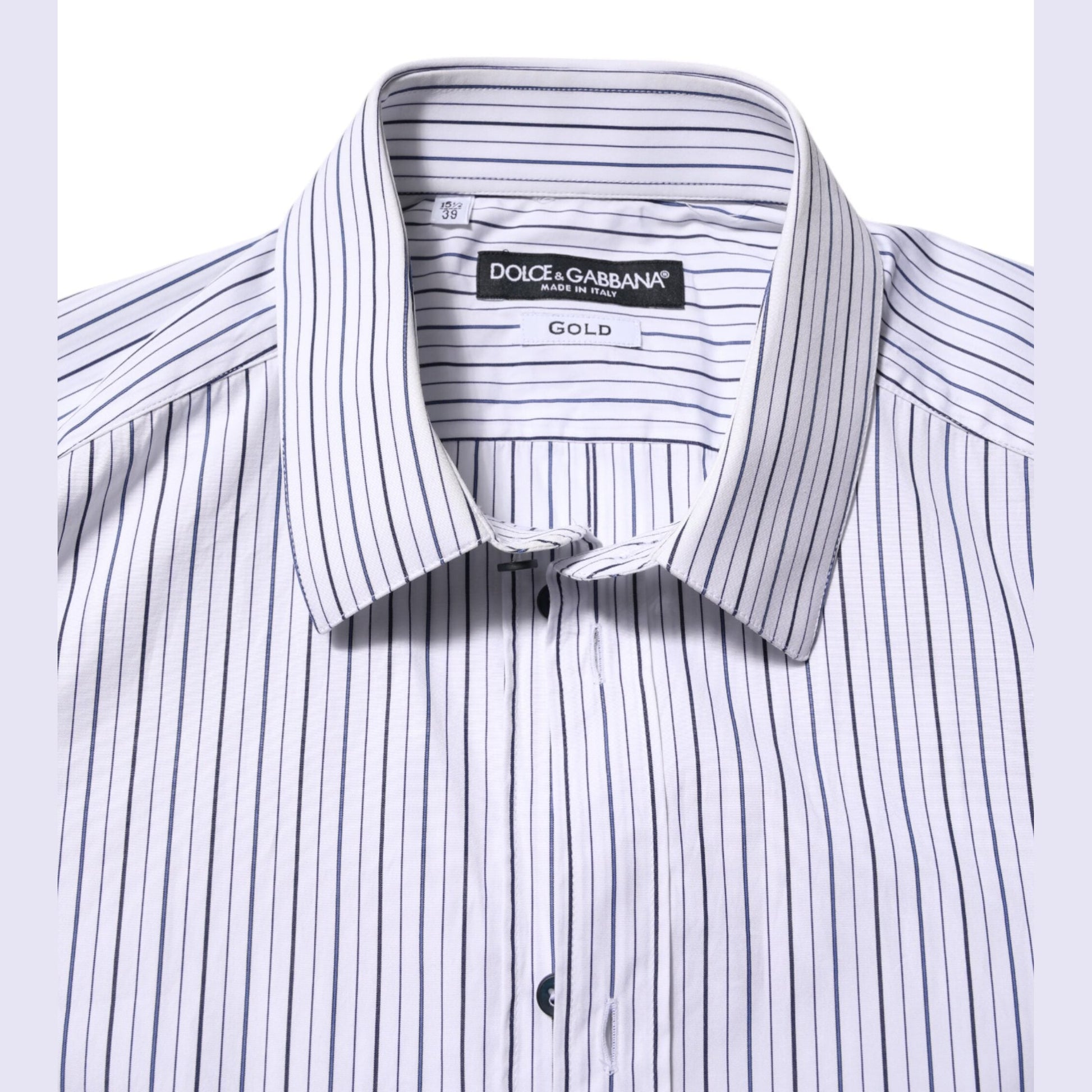 Dolce & Gabbana White Blue Striped Cotton GOLD Formal Shirt Dolce & Gabbana