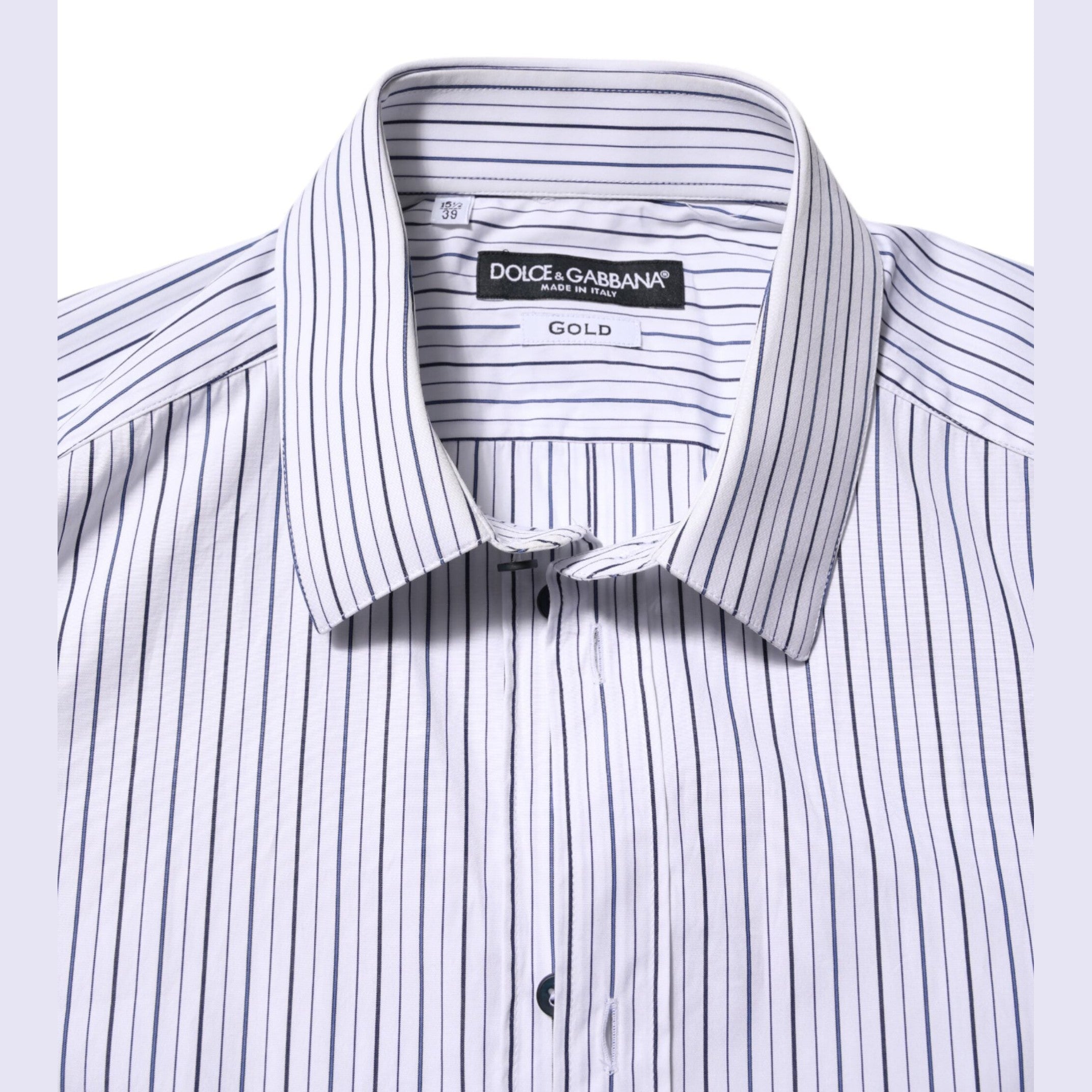 Dolce & Gabbana White Blue Striped Cotton GOLD Formal Shirt