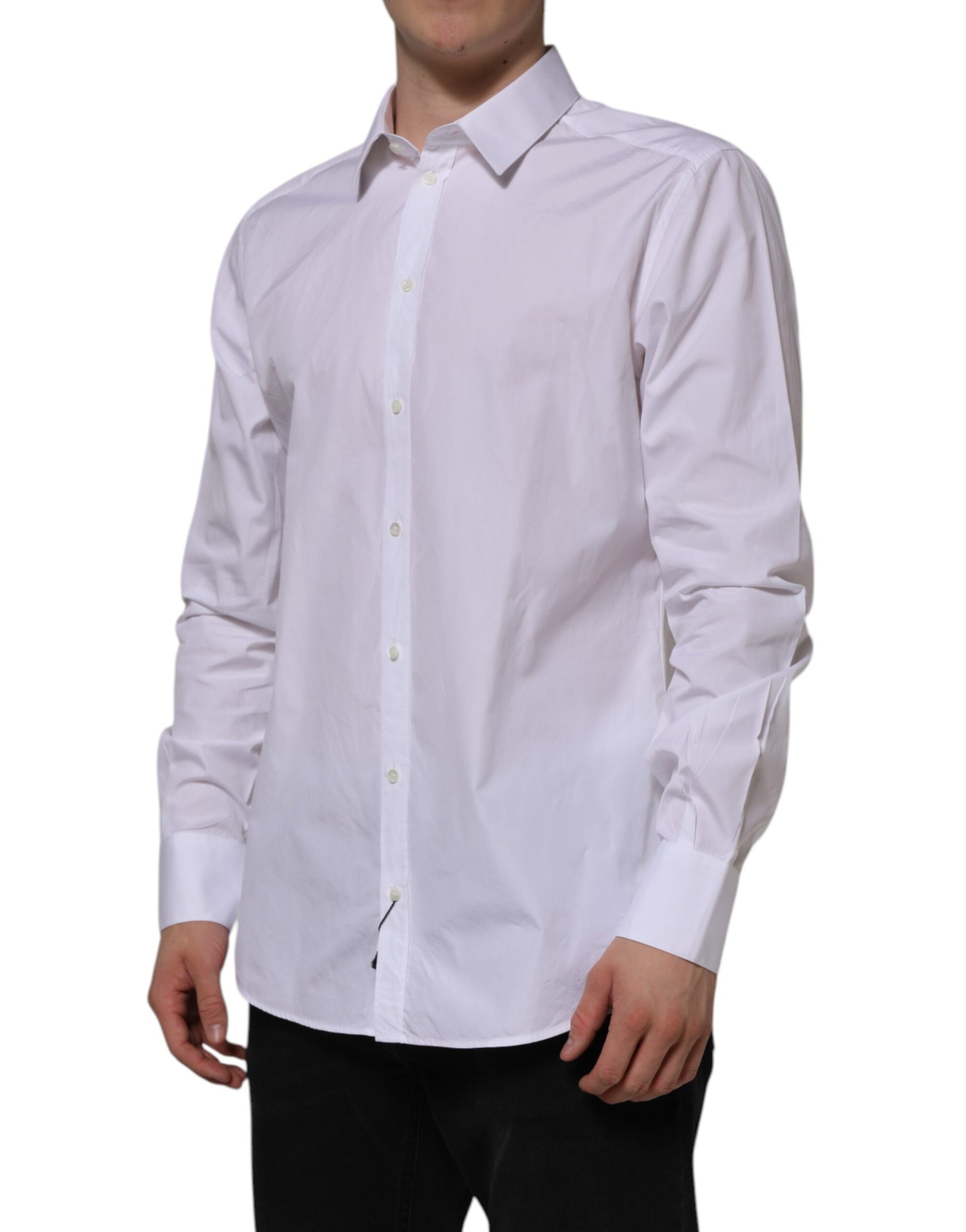 Dolce & Gabbana White Cotton GOLD Long Sleeves Formal Shirt Dolce & Gabbana
