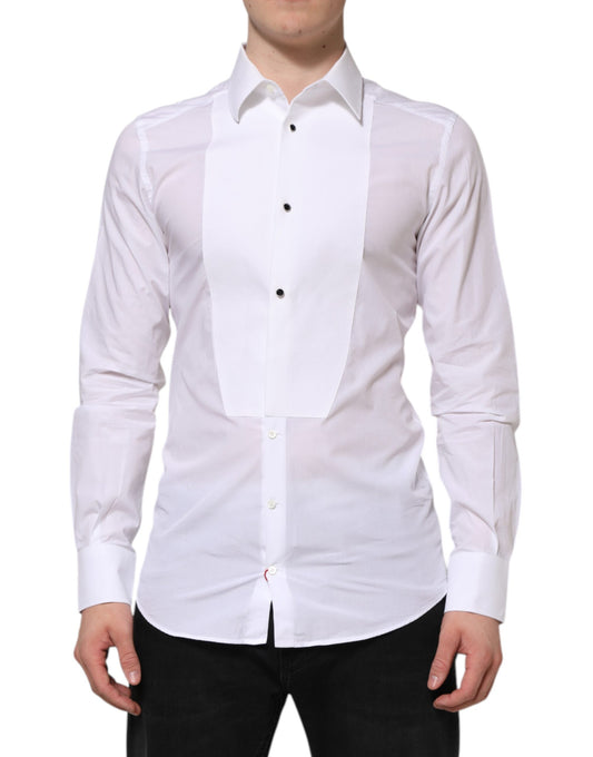 Dolce & Gabbana White Cotton GOLD Bib Poplin Formal Shirt Dolce & Gabbana