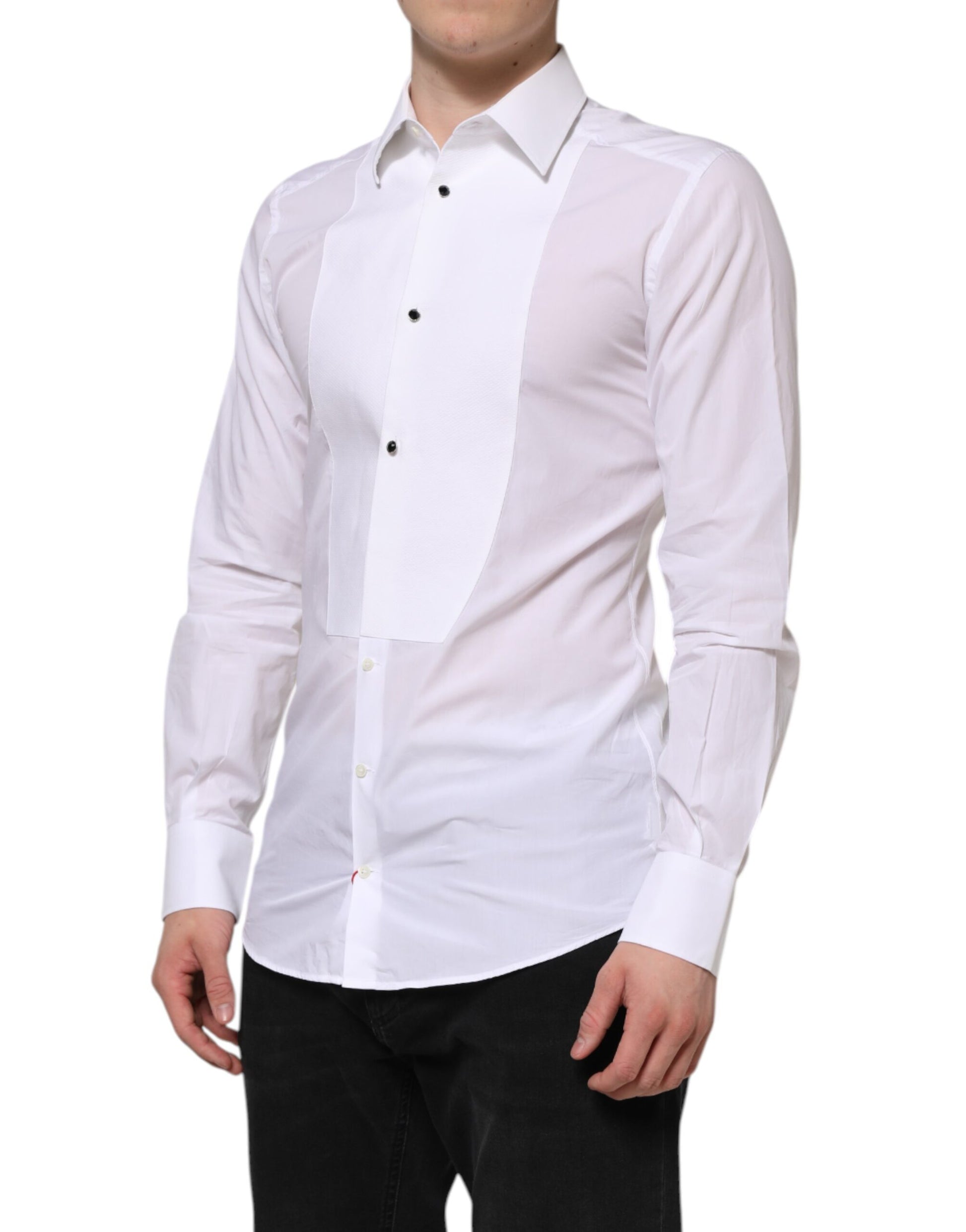 Dolce & Gabbana White Cotton GOLD Bib Poplin Formal Shirt Dolce & Gabbana