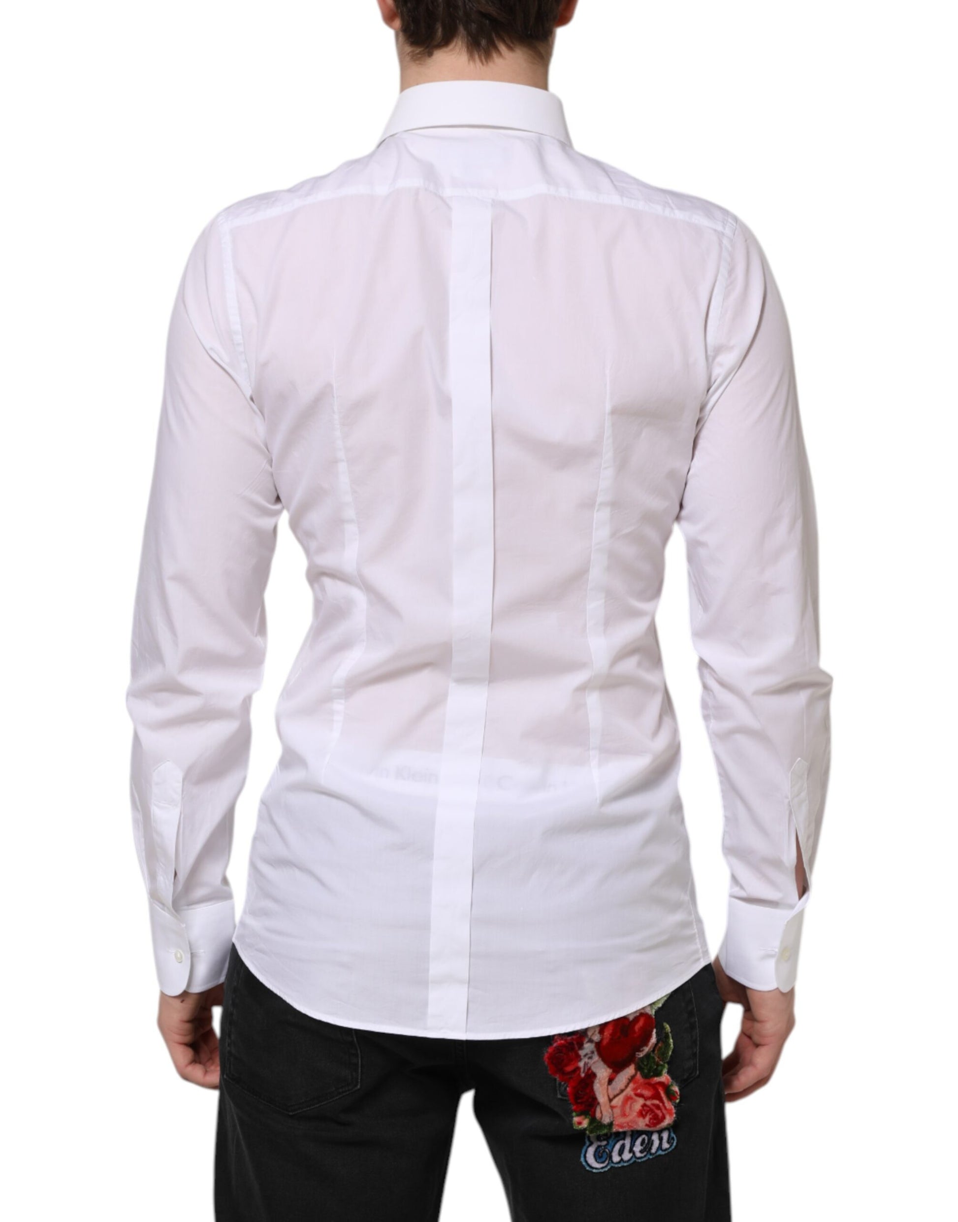 Dolce & Gabbana White Cotton GOLD Bib Poplin Formal Shirt Dolce & Gabbana