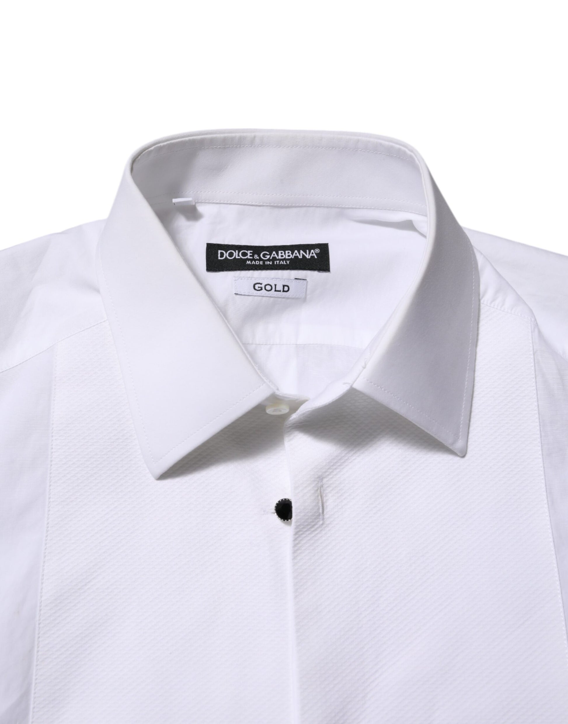 Dolce & Gabbana White Cotton GOLD Bib Poplin Formal Shirt Dolce & Gabbana