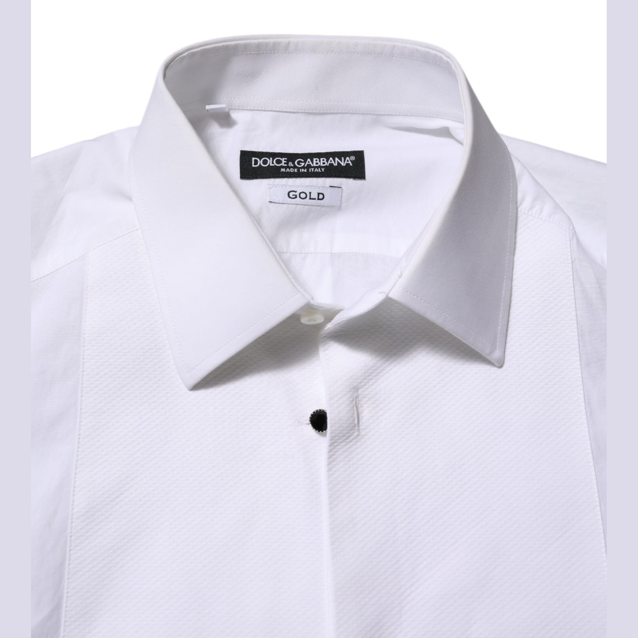 Dolce & Gabbana White Cotton GOLD Bib Poplin Formal Shirt