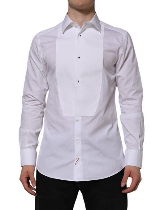 Dolce & Gabbana White Bib Cotton Popline GOLD Men Formal Shirt Dolce & Gabbana