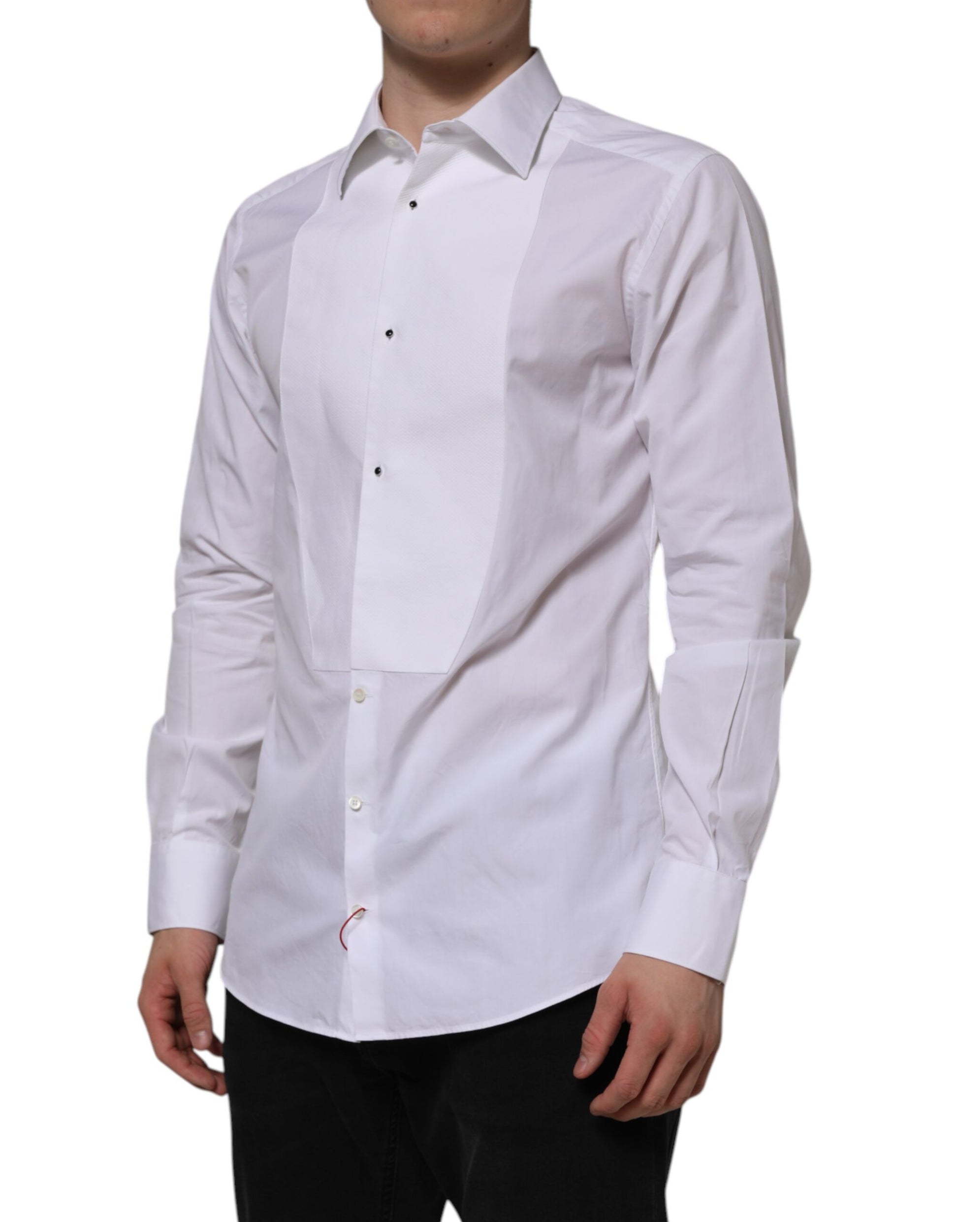 Dolce & Gabbana White Bib Cotton Popline GOLD Men Formal Shirt Dolce & Gabbana