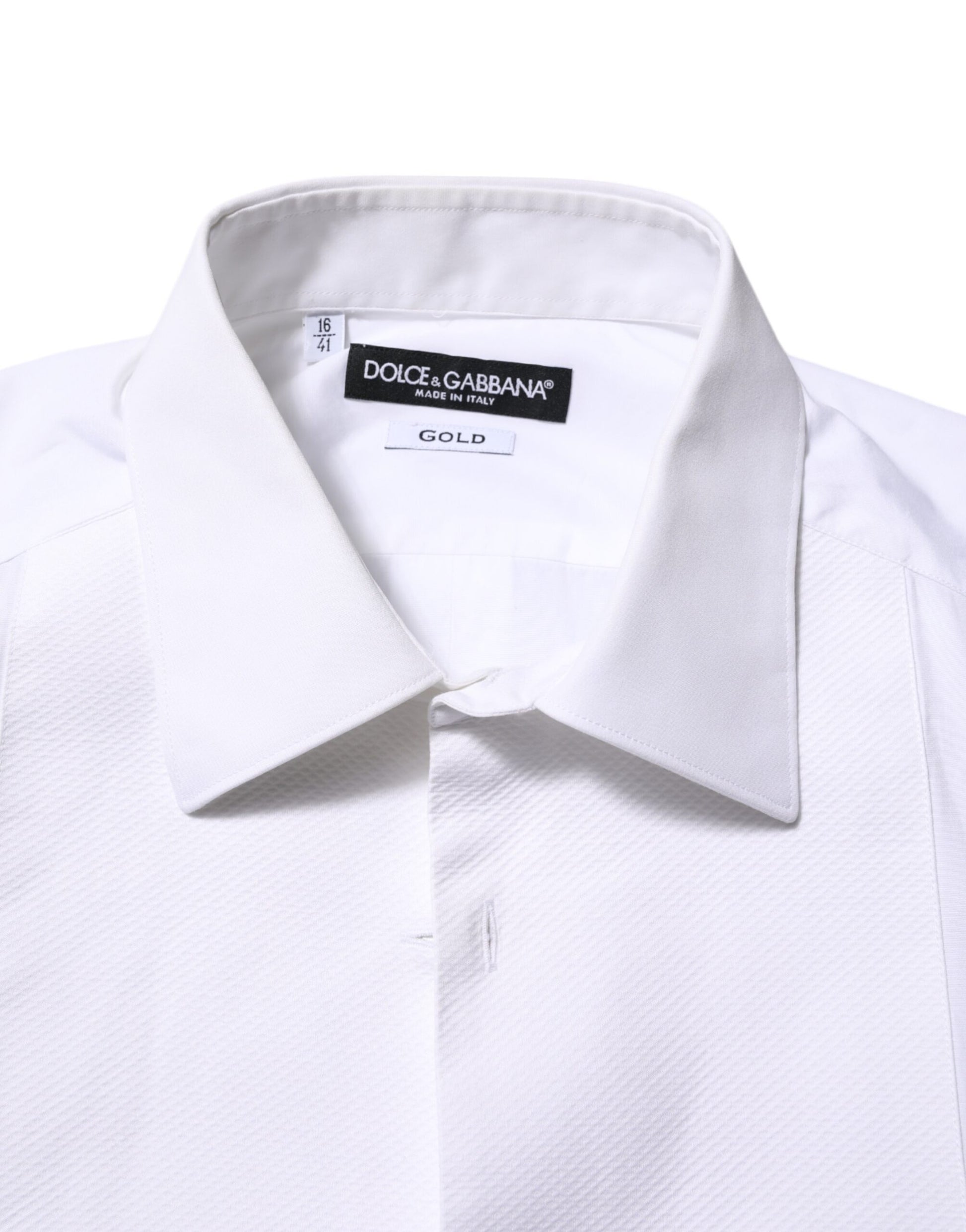 Dolce & Gabbana White Bib Cotton Popline GOLD Men Formal Shirt Dolce & Gabbana
