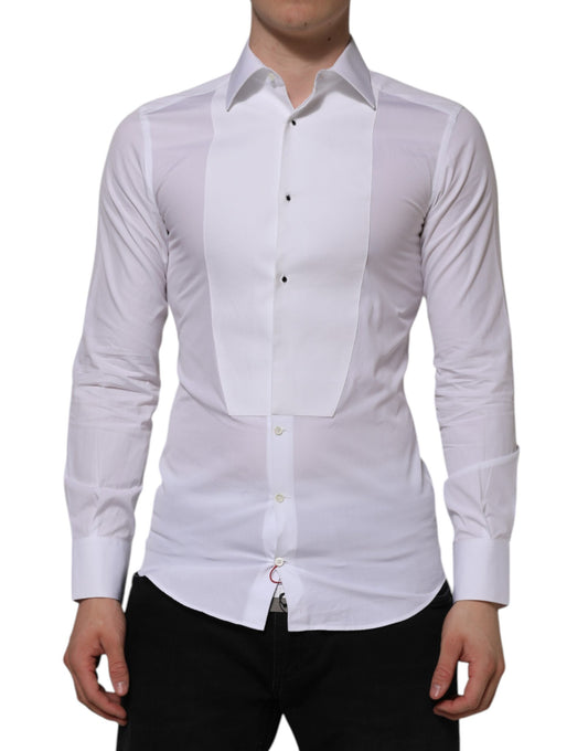 Dolce & Gabbana White Cotton GOLD Bib Poplin Formal Shirt Dolce & Gabbana