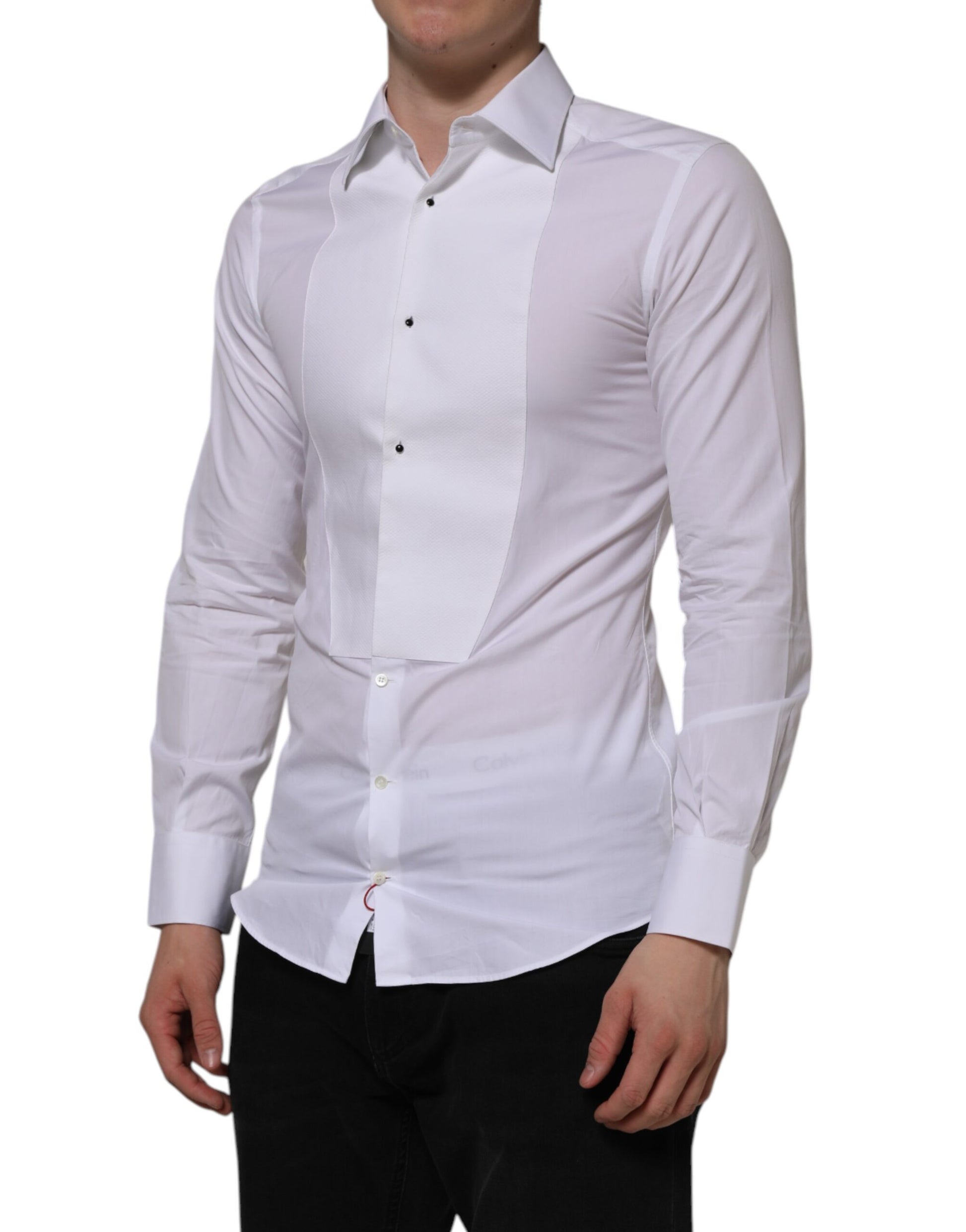 Dolce & Gabbana White Cotton GOLD Bib Poplin Formal Shirt Dolce & Gabbana
